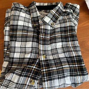Real Work Wear Mens Flannel Shirt  Black White Plaid Button Front - Large Tall